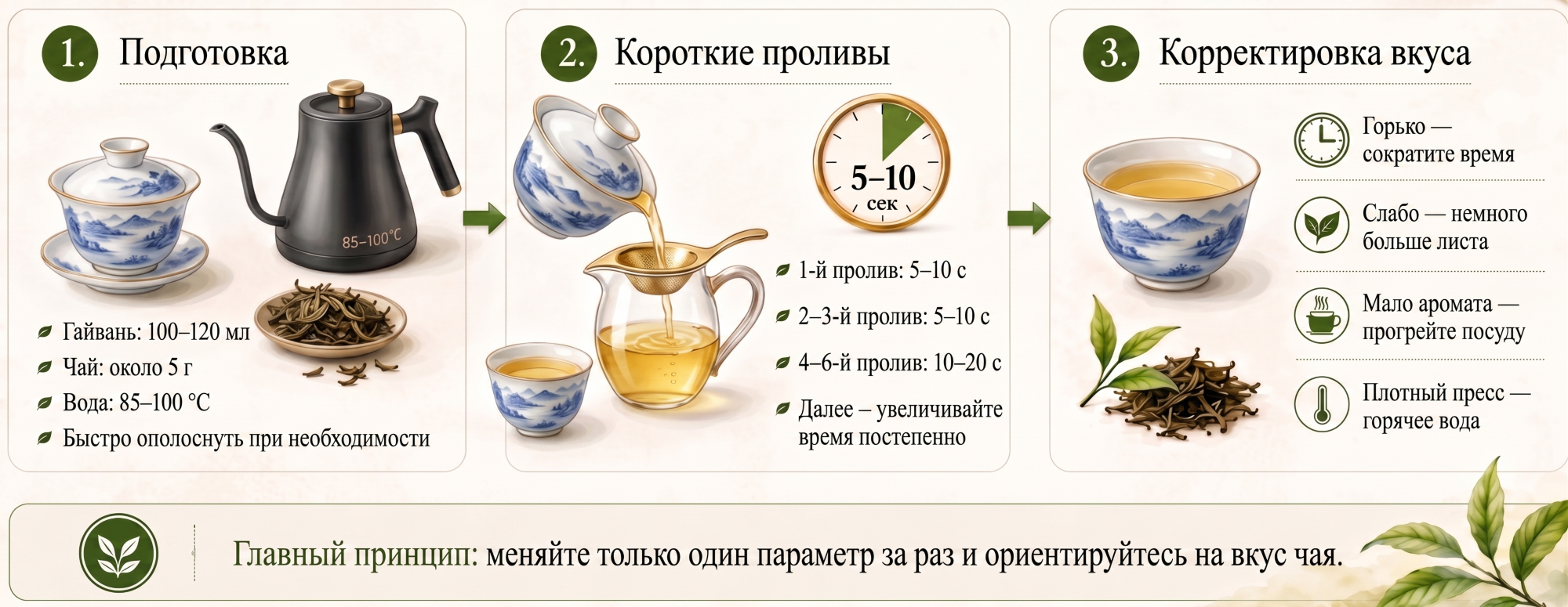 Как заваривать Шен Пуэр &mdash; температура, пропорции и время проливов